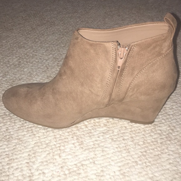 Tan Suede Wedge Heel Booties - Picture 2 of 3